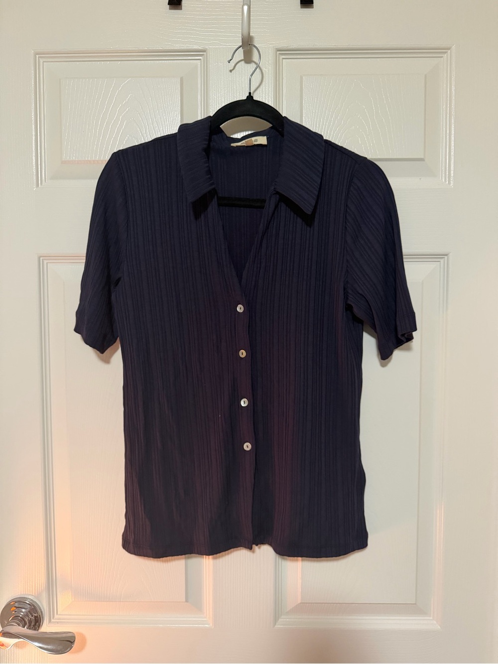 Madewell Ribbed Short-Sleeve Button-Down in Navy